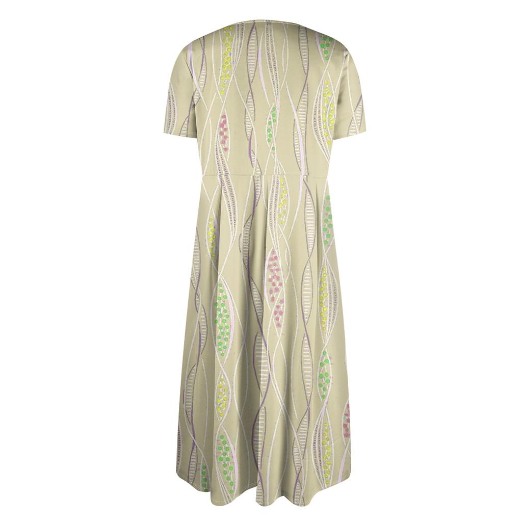 Abito da donna alla moda con stampa sfumata, scollo tondo, maniche corte, ampio e ampio taschino
