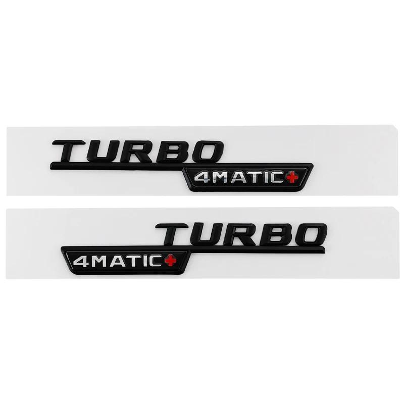 2pcs ABS Car TURBO BITURBO 4MATIC Plus Letters Emblem Fender Trim Badge Sticker For Mercedes Benz A45 ClA45 AMG GLE53 Styling TP9