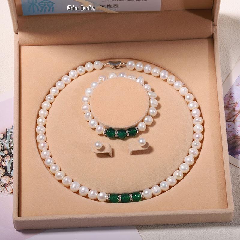 Zhuji Freshwater Pearl Necklace Set: Women's Three-Piece Choker Gift for Mom Mother's Day Live