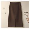 2025 Wool High-Waisted Black Slit Mid-Length Skirt - Autumn/Winter Slimming Style