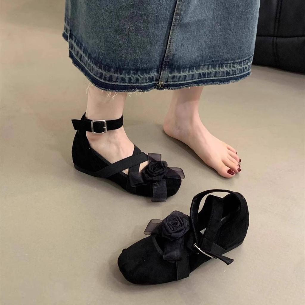 Mary Jane single shoes women's spring 2025 ankle straps ballet shoes French shallow mouth retro flat shoes