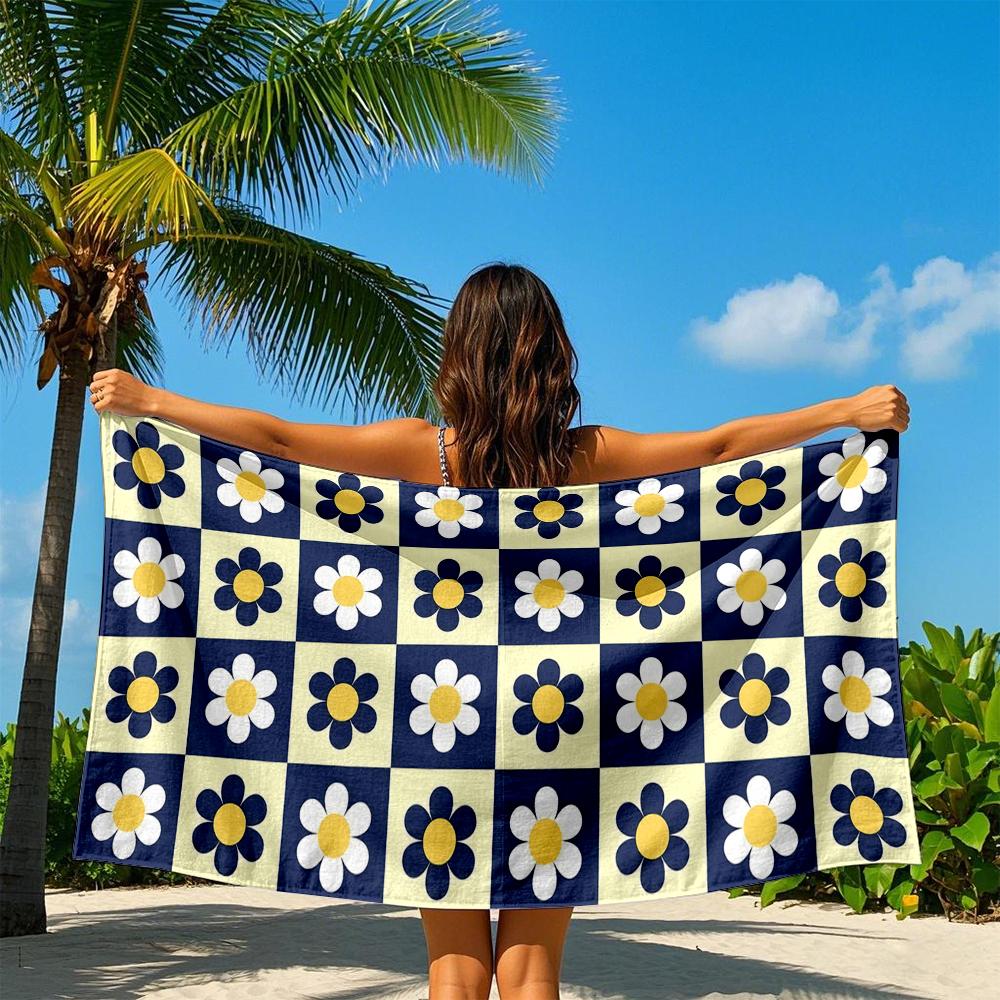 Checkerboard Flower Pattern Quick Drying Bath Towel Microfiber beach towel - light weight swimming camping  yoga beach out