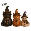 Seasonal Home Soft Furnishings 3Pcs Halloween Witch Cat Dog Statues, Resin Rustic Farmhouse Small Harvest Figures Ornaments for Autumn Thanksgiving,