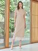 Nub Boat Neck Chiffon Layered Dress - Beige