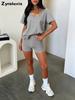 Short Sleeve Spring Summer New V-Neck Casual Temperament Solid Color Fashion Set Women