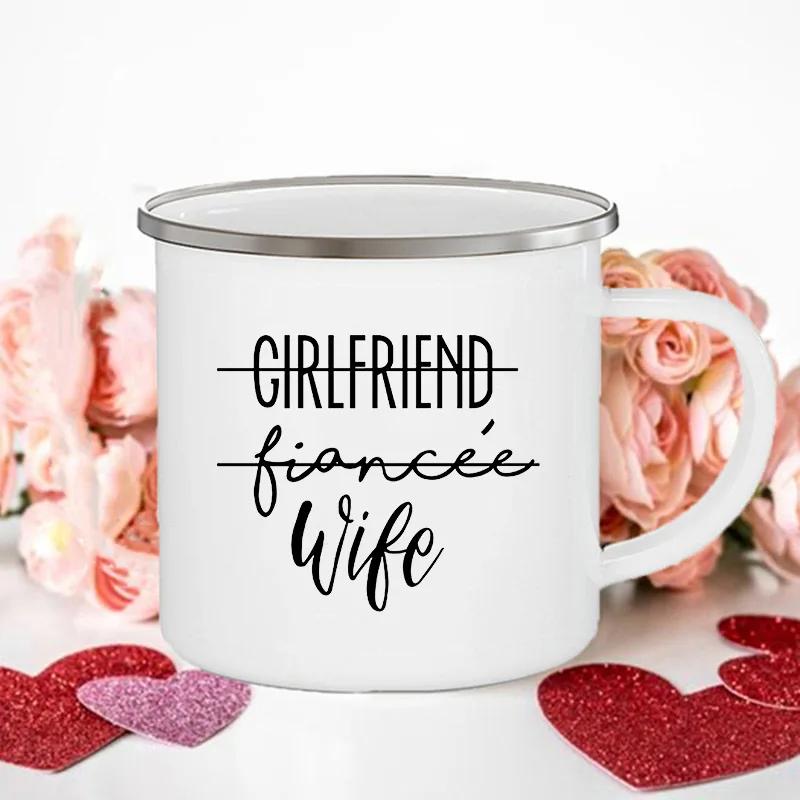 King Queen Print Couples Cups Creative Enamel Mug Outdoor Travel Camping Bonfire Coffee Water Cup Lover Mug Valentine's Day Gift