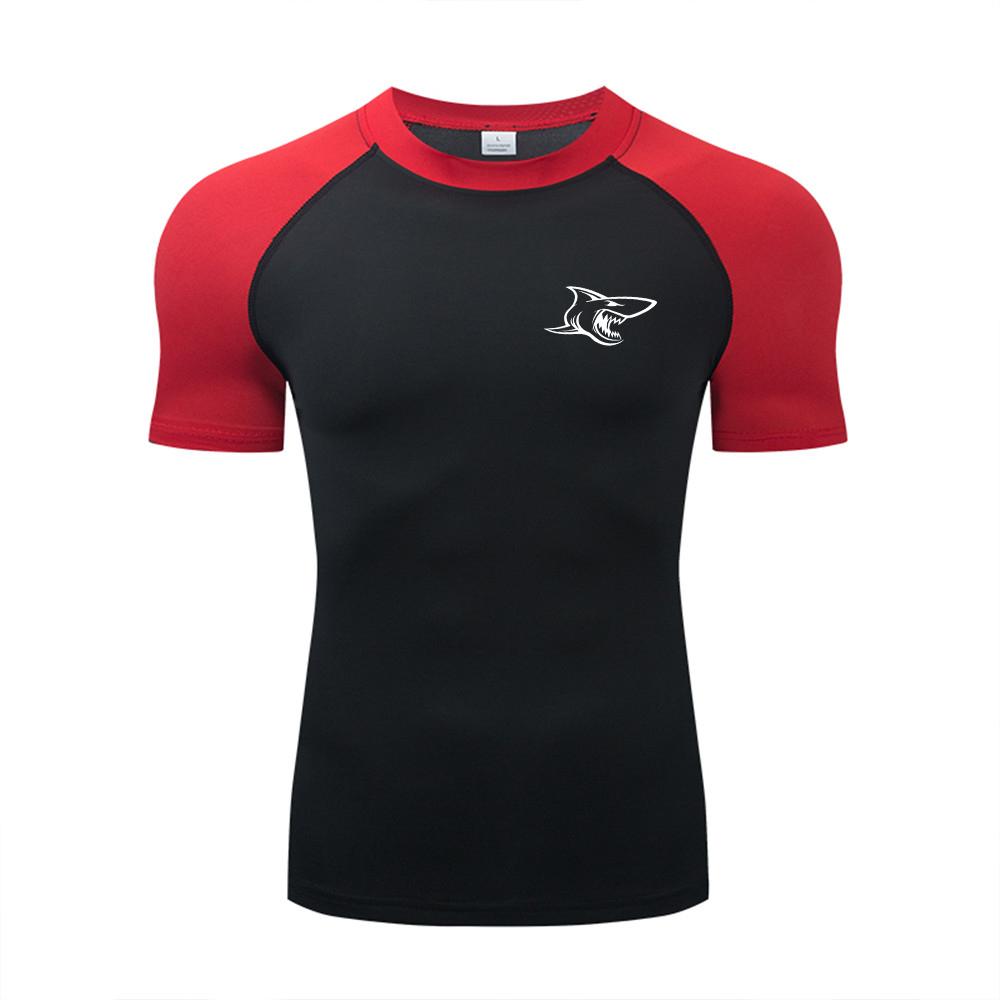 Men's Shark Print Compression Shirt Quick Dry Breathable Outdoor Workout Training Jogging Top ZY