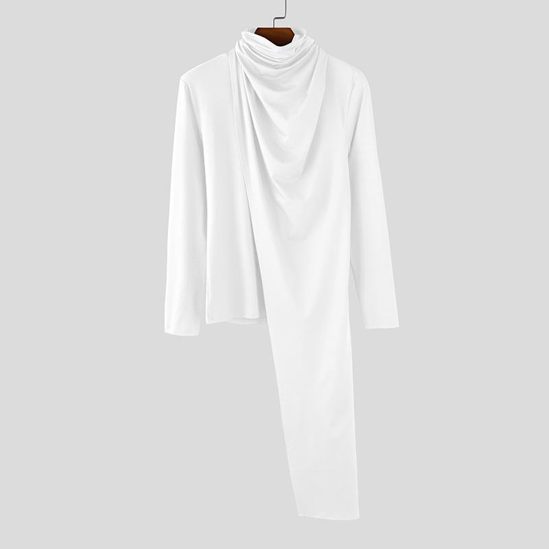 

INCERUN Autumn Men Turtleneck Long Sleeve Irregular Layers Casual T-shirts Undershirts L білий