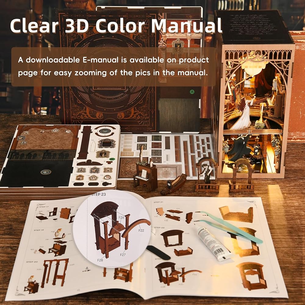 MiniCity DIY Book Nook Kit 3D Miniature House with LED Decor Woodcraft Bookend for Teens and Adults
