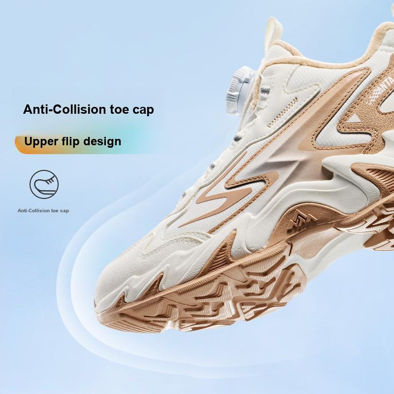 Anta Kids Mountain River Synthetic Leather Mesh Warm Lightweight Shock Absorbing Mid-Top Casual Shoes Kids Casual Shoes White Light-Brown A22446933-2