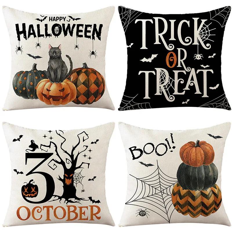 45x45cm Halloween Party Decorative Pillow Caser Sofa Linen Pumpkin Printed Cushion Cover Home Living Room Decor