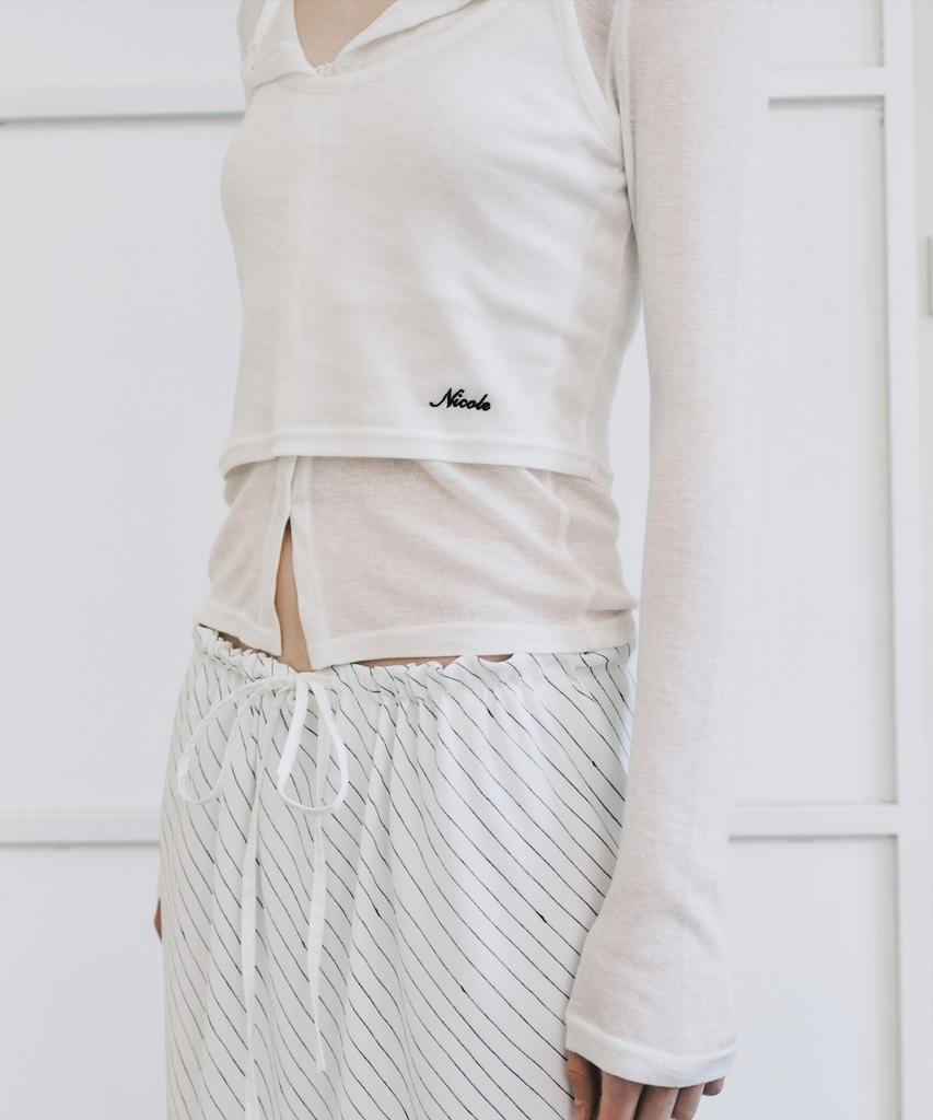 Nigaennikol Henley Neck Layered Sleeve Top_Ivory