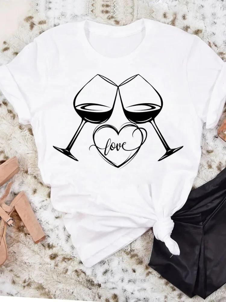 AM Coffee PM Red Wine TShirt Casual Short Sleeve Y2k Tops Womens Clothing Simple Design Fashion Harajuku White Graphic Tees