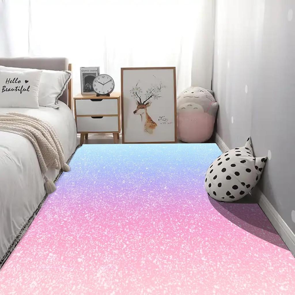 Rosa Blau Farbverlauf Glitzer Teppich, Pastell Funkelndes Pulver Einfaches Uni Muster, Rutschfeste Waschbare Matte für Wohnzimmer Sofa Esstisch