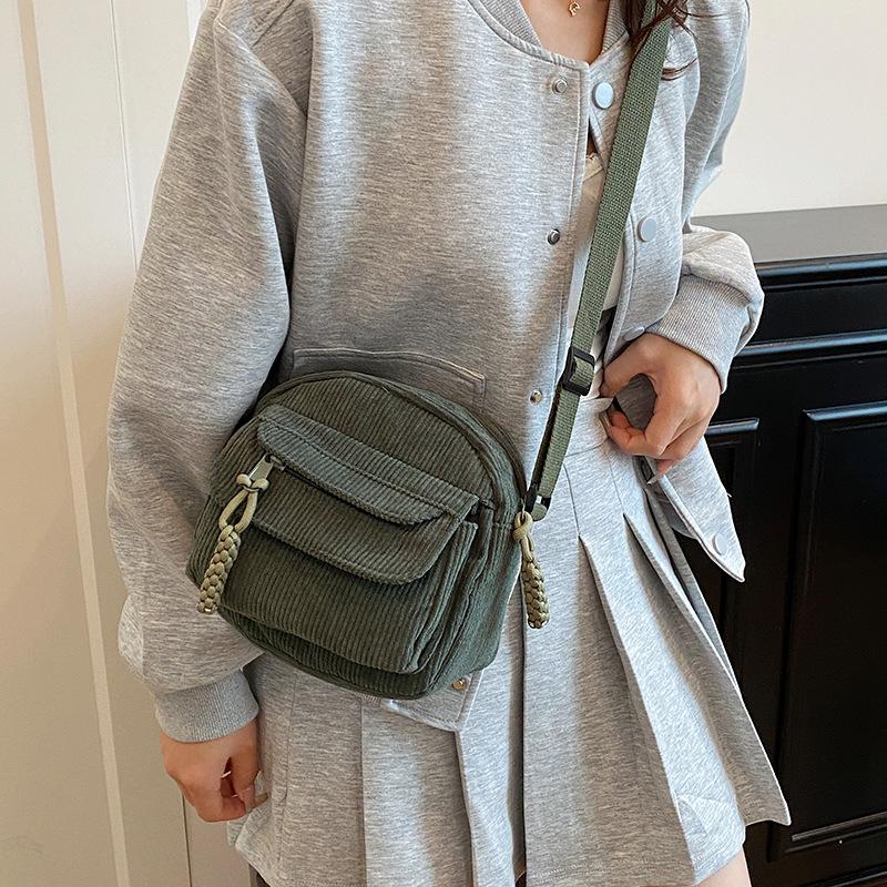 Quadratische Cord-Umhängetasche im koreanischen Stil, modische, lässige Schultertasche für Damen, Studentinnen, kleine Alltagshandtasche