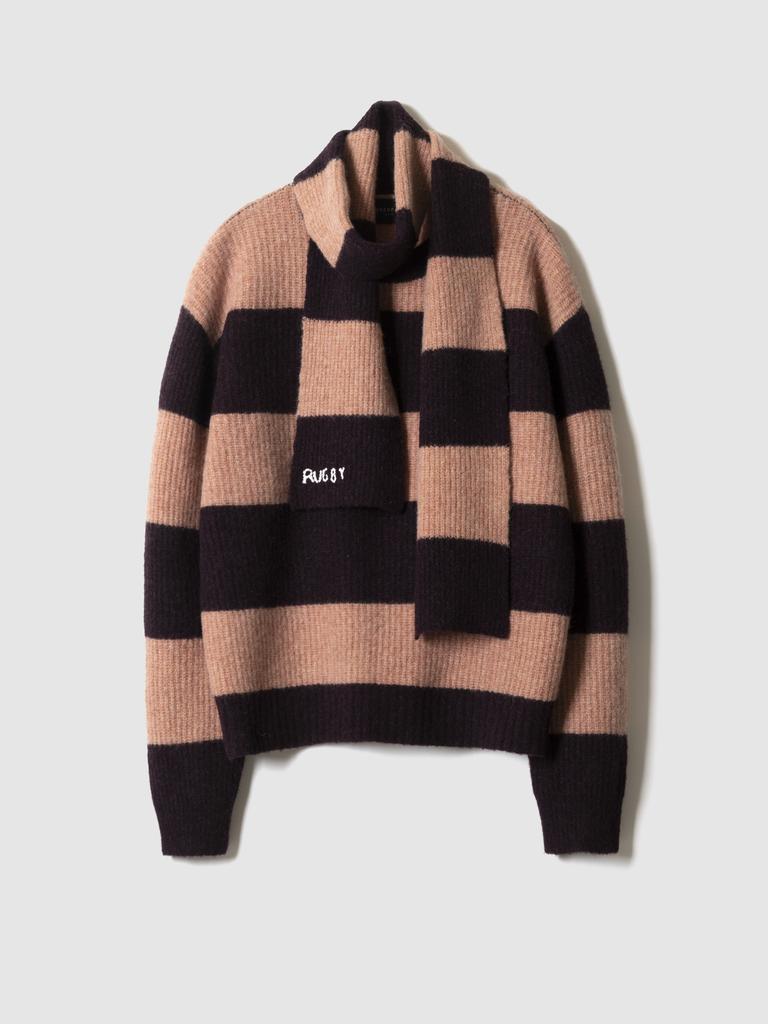 Pokeopeiseu Block Round Neck Kint Deep Peach/Burgundy