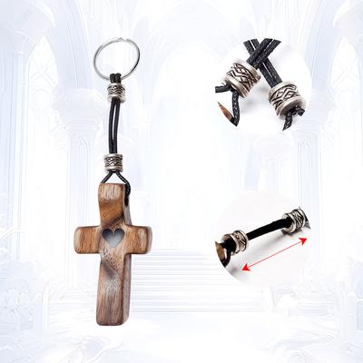 Artisanal Walnut Wood Cross Keychain Handheld Wooden Cross,Cross Key Chain,Fingertip Stress Relief Gifts Pocket Small Cross