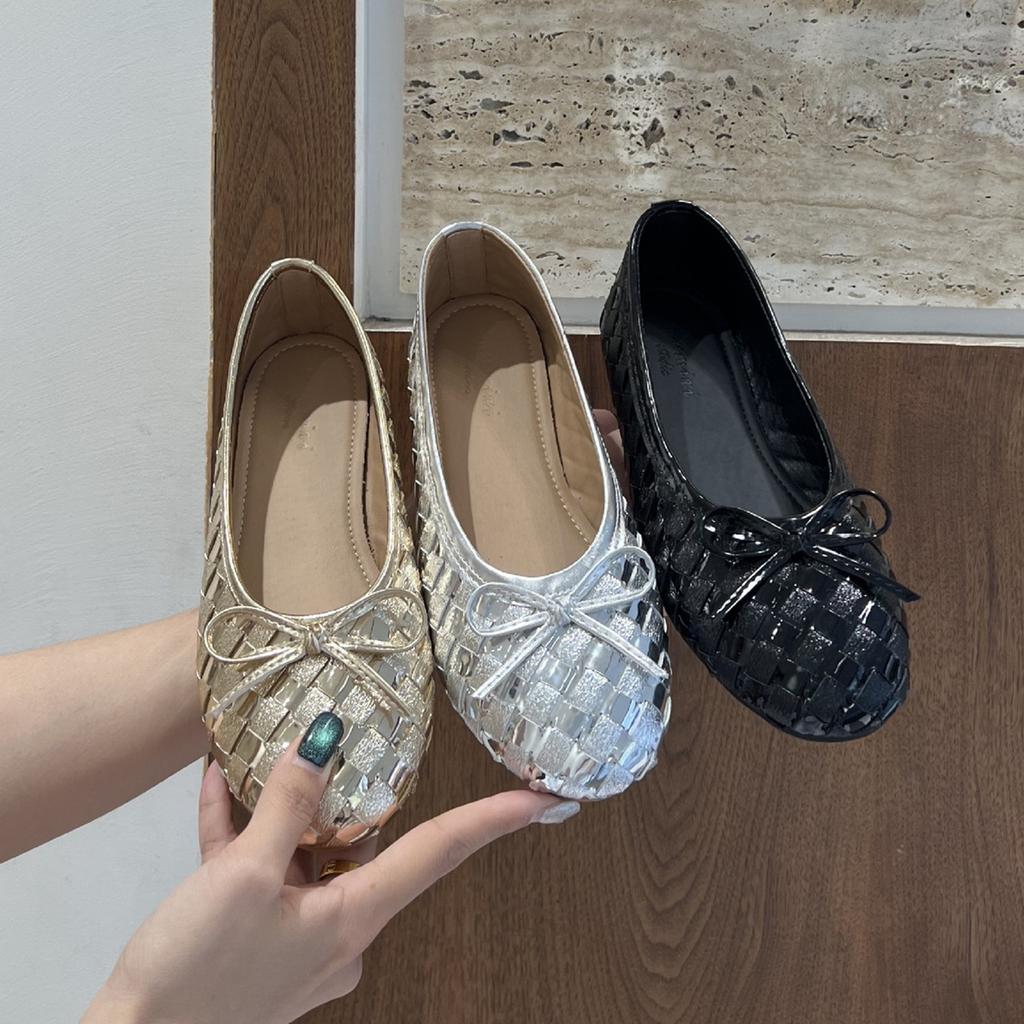 IPPEUM Women Ballet Flats PU Leather 2025 New Summer Round Toe Soft Silver Ballerina Shoes Kawaii Mary Janes