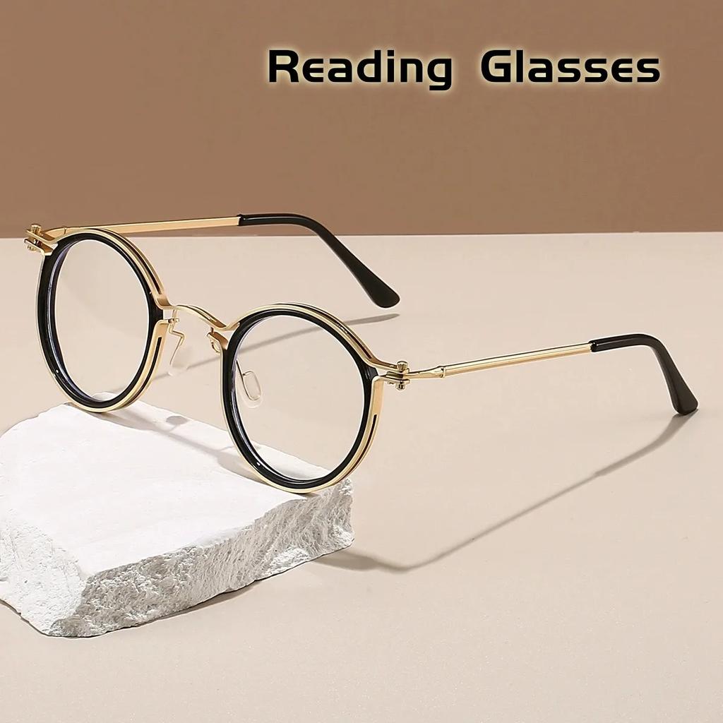New Retro and Trendy Metal Round Frame Anti Blue Light Glasses Men's Fashion and Artistic Glasses Round Women's Flat Lens