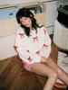 Red Bow Knot Loose Fit Crewneck Pullover Sweater Autumn Top