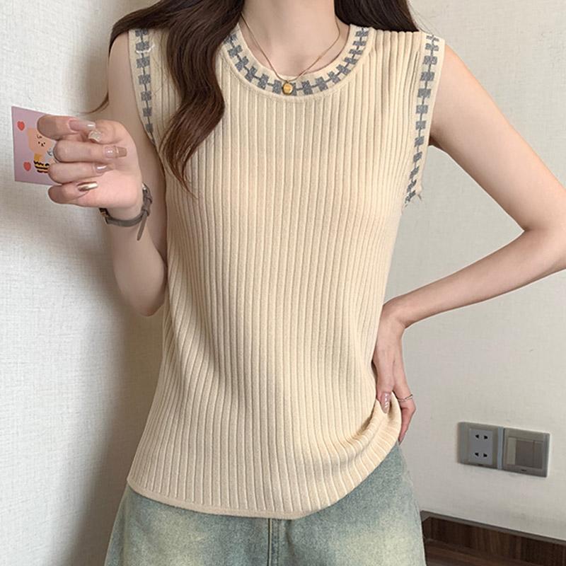 Tank Tops White Women 2025 Summer Sleeveless O-Neck Black Slim Knitted Tank Tops Camis Casual Women Tops JJ248