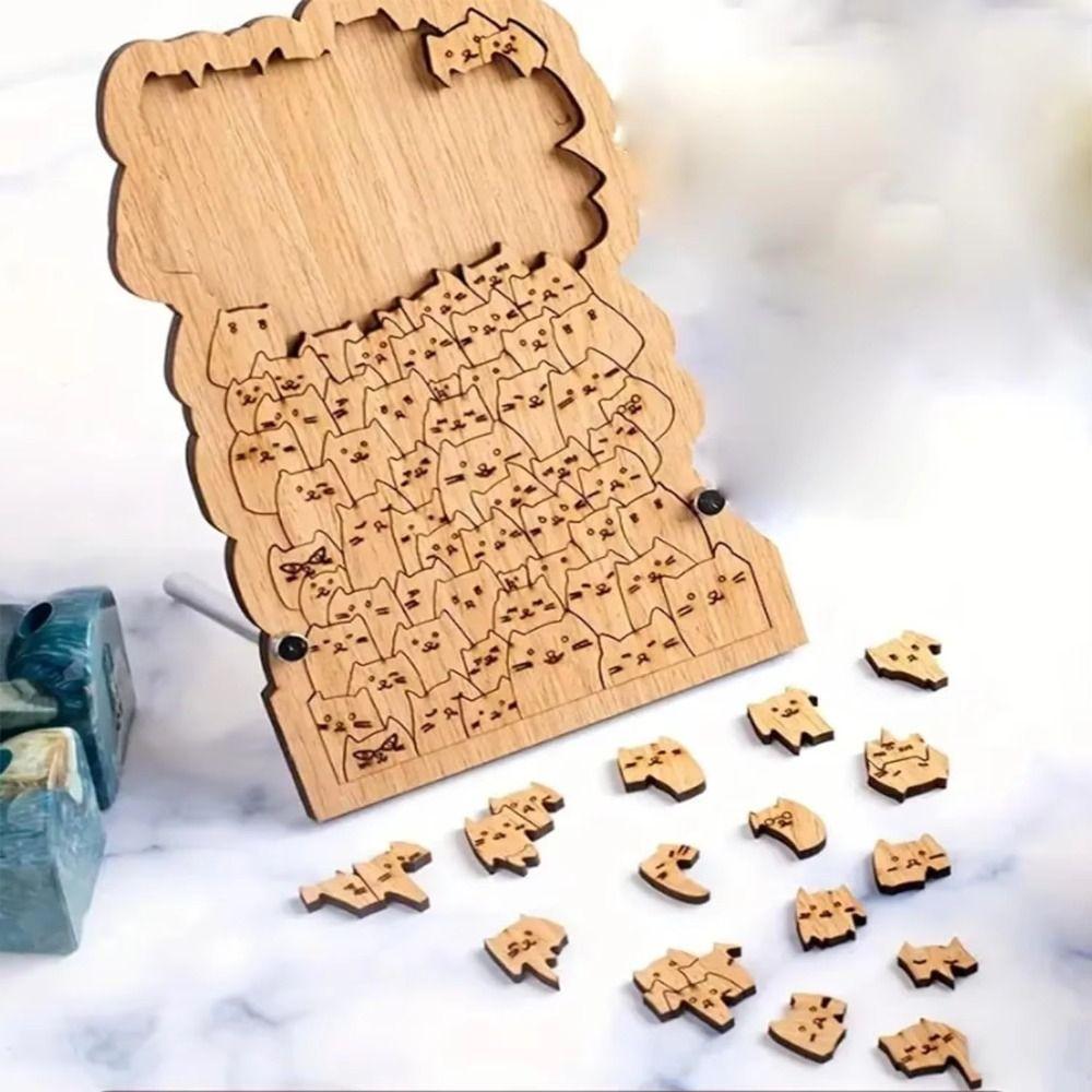 Challenging Wooden Jigsaw Brain Teaser Animal Puzzle Unique Hundred Cat Puzzle Family Game