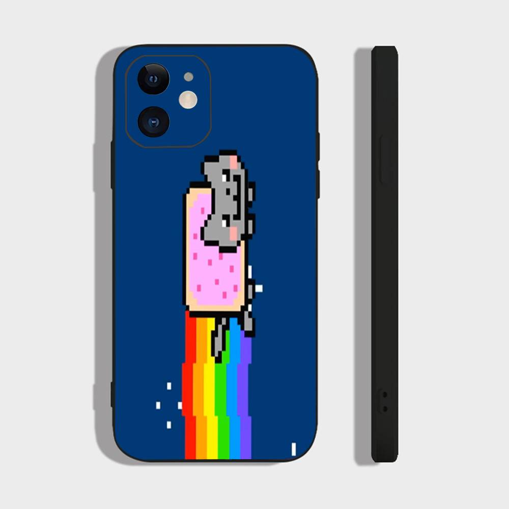 Game N-Nyan Cat Phone Case For IPhone 17 Air 16 15 14 13 Pro Max 11 12 Black Silicone Cover