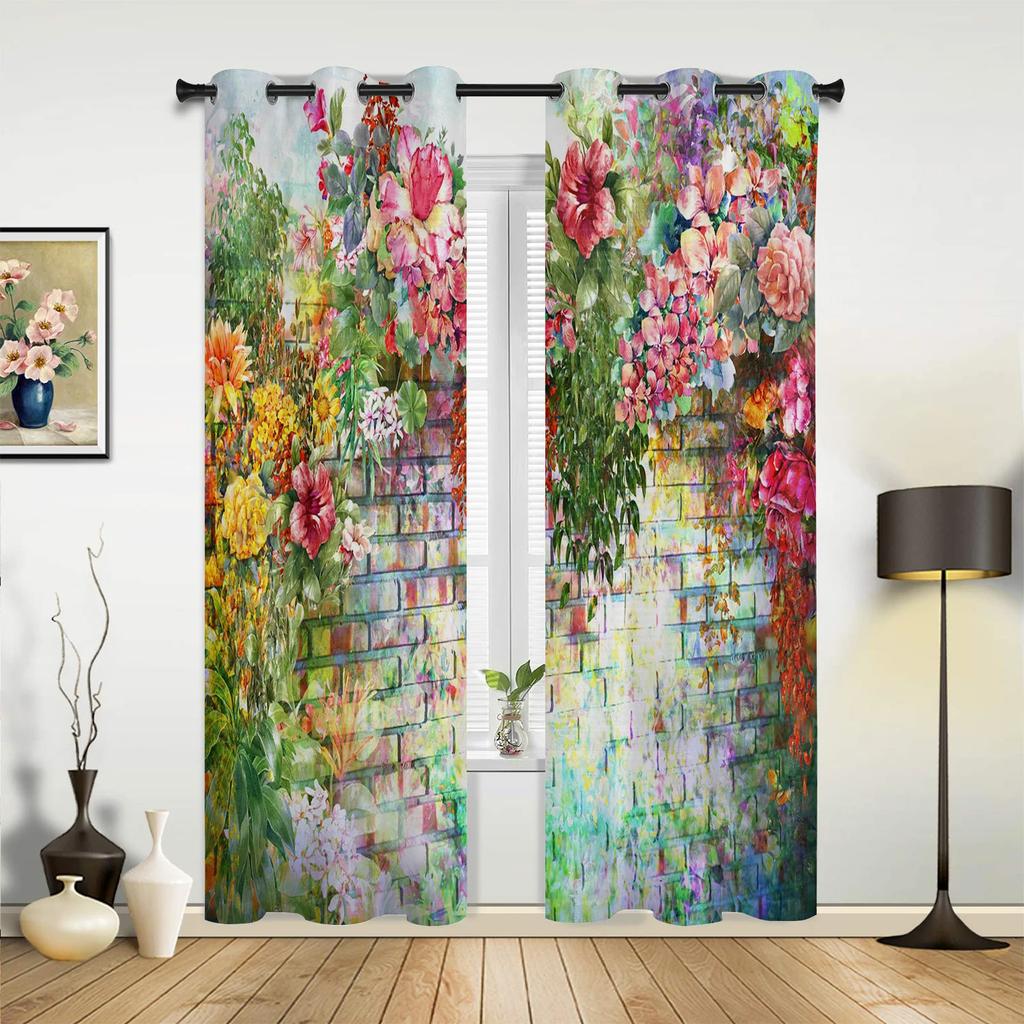 Door Stone and Brick Vintage Window Curtain Drapes Home Decor Living Room Spaces Curtains Kids Room Cortinas Wooden Brown For Kitchen Spaces Bedroom