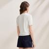 Zhaojun Damen Kurzarm-T-Shirt aus Seidenmischung mit Blattstickerei