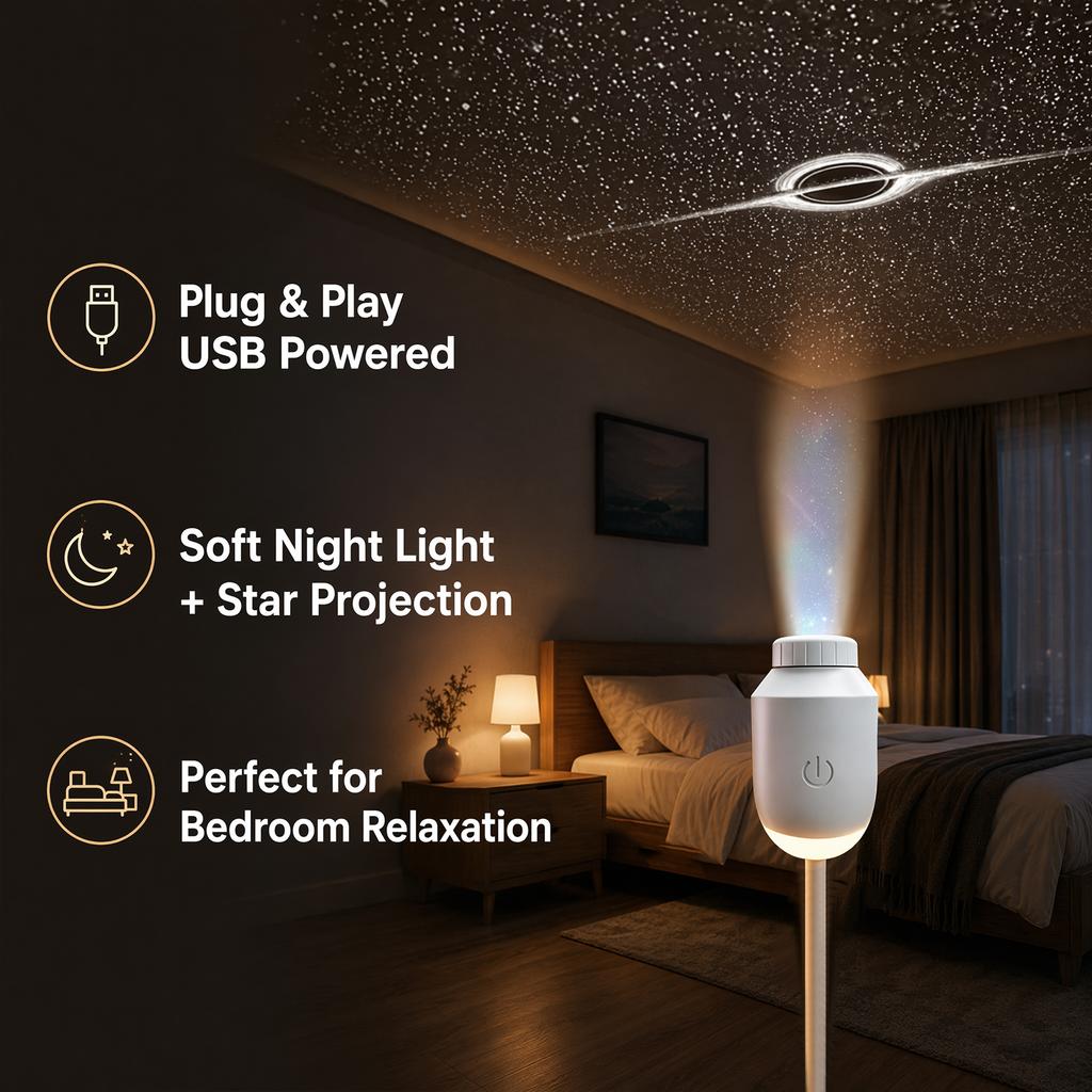 2026 Mini Galaxy Star Projector Night Light, USB 2-in-1 HD Smart Dynamic 3D Holographic Atmosphere Lamp, for Car & Bedroom Decor
