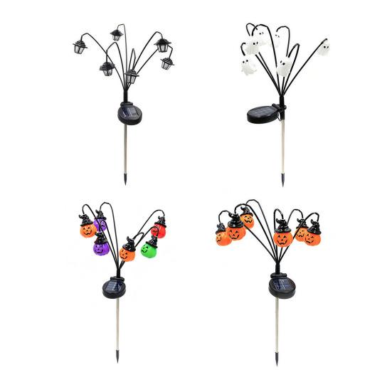 Holiday Party String Lights Halloween Solar Garden Lights, Decorative Ghost Pumpkin Witch Hat Automatic Charging Lamps IP54 Waterproof Outdoor