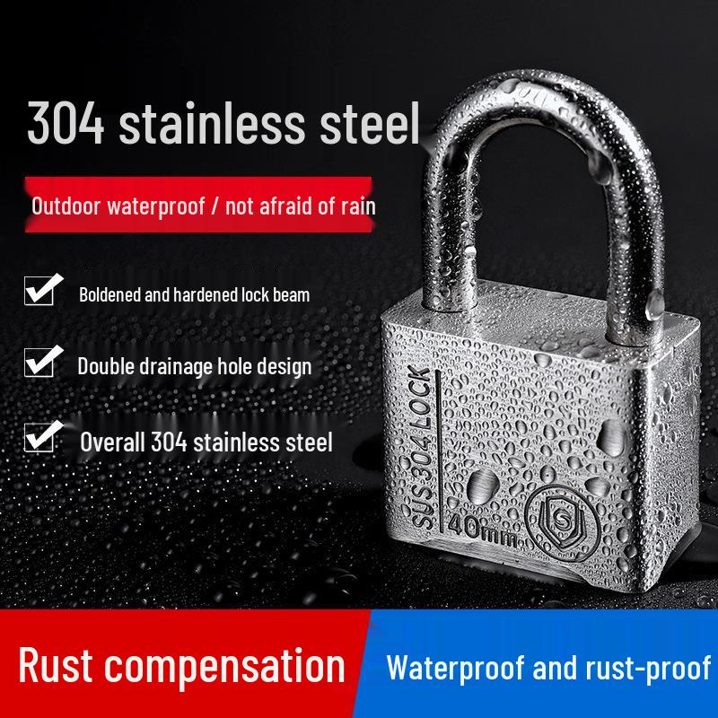 304 Stainless Steel Waterproof Anti-theft Door Padlock - Rustproof, Rainproof & Anti-pry for Outdoor Use