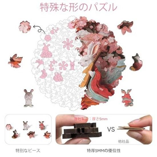 Delobil Jigsaw Puzzle Wooden 5MM Thick Pink Rabbit Irregular Pieces No Glue Needed