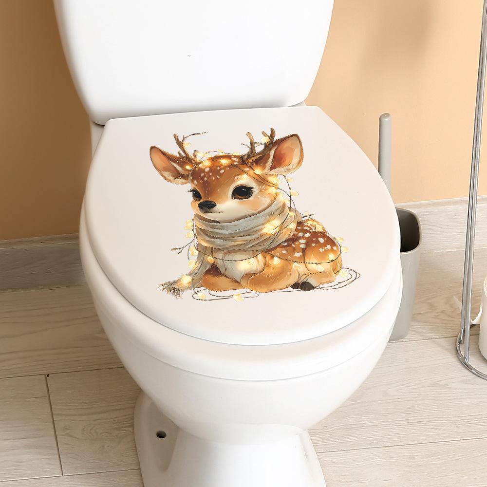 Cartoon Christmas Atmosphere Deer Bathroom Toilet Home Beautification Wall Stickers