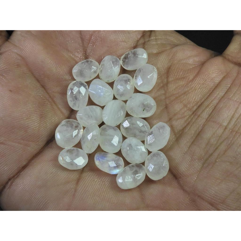 6X8MM Natural Rainbow Moonstone Checker Cut Oval Cabochon Gemstone 20Pcs Lot C-1771