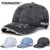 YOUNAXIN Retro Distressed Denim Cap Unisex Street Style Wide Brim Baseball Hat