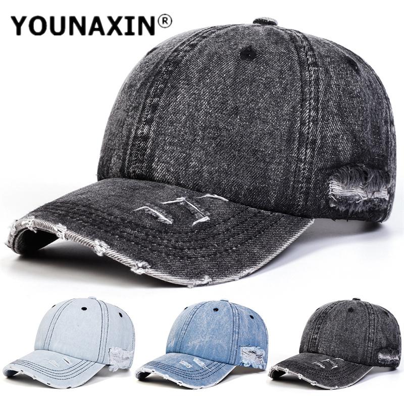 YOUNAXIN Retro Distressed Denim Cap Unisex Street Style Wide Brim Baseball Hat
