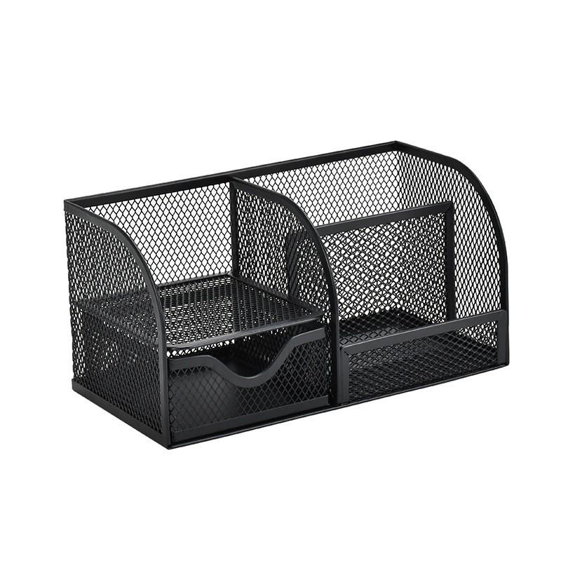 Seven-Grid Metal Pen Holder - Multifunctional Desktop Organizer & Stationery Storage Box