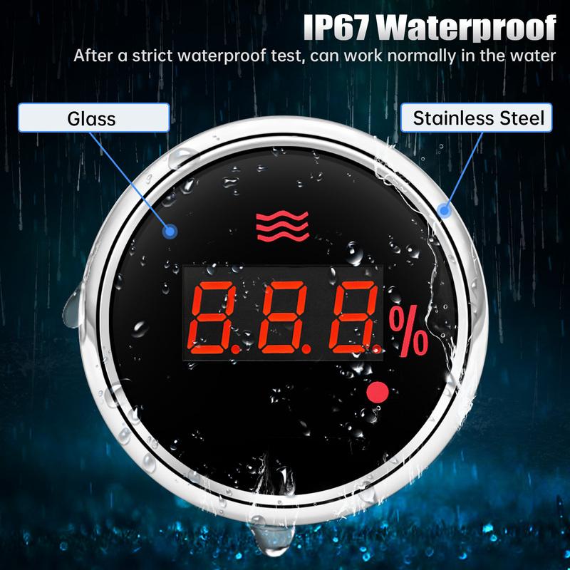Wasserdichter 0~100% Digitaler 52mm Wasserstandsanzeiger mit Alarm 0-190ohm Wasserstandssensor 100-600mm für Auto Boot Yacht Benutzerdefiniert Rot
