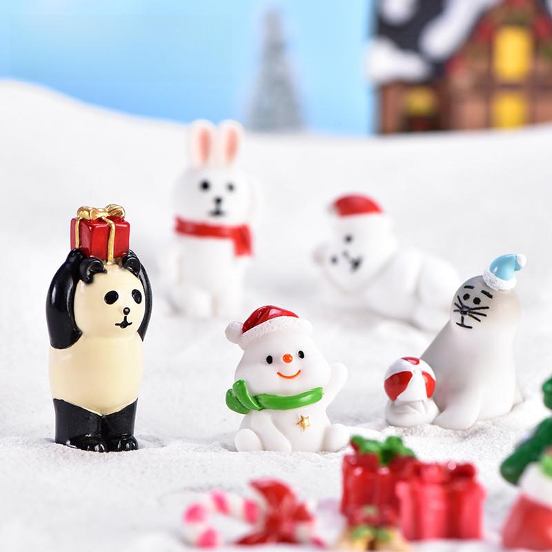 Adoráveis Estatuetas de Resina de Boneco de Neve e Papai Noel Para Cenas Miniaturas de Natal DIY