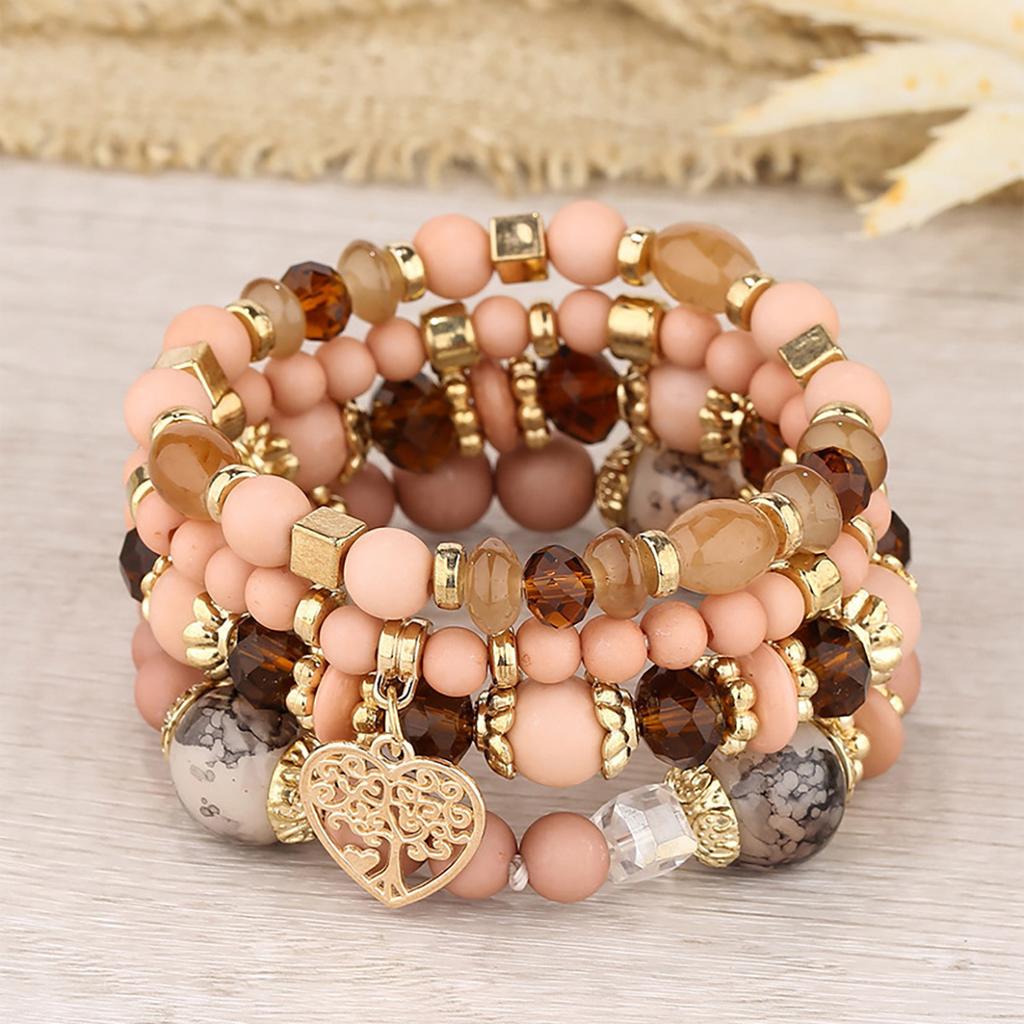 Bohemian Multi-Layer Bracelet Crystal Peach Heart Beaded Women'S Hand Retro Jewelry