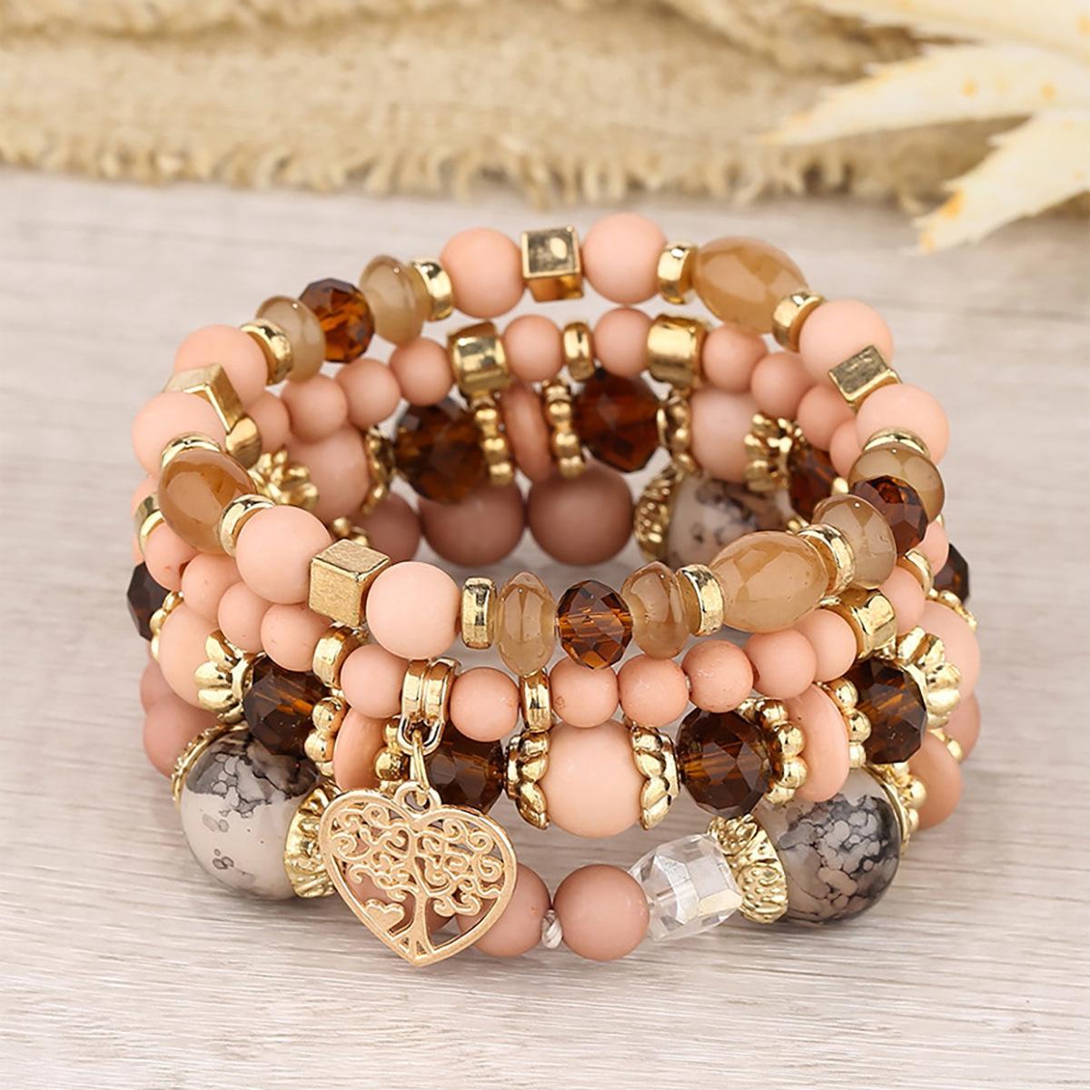 Bohemian Meerdere Lagen Armband Kristal Perzik Hart Kralen Vrouwen Hand Retro Sieraden