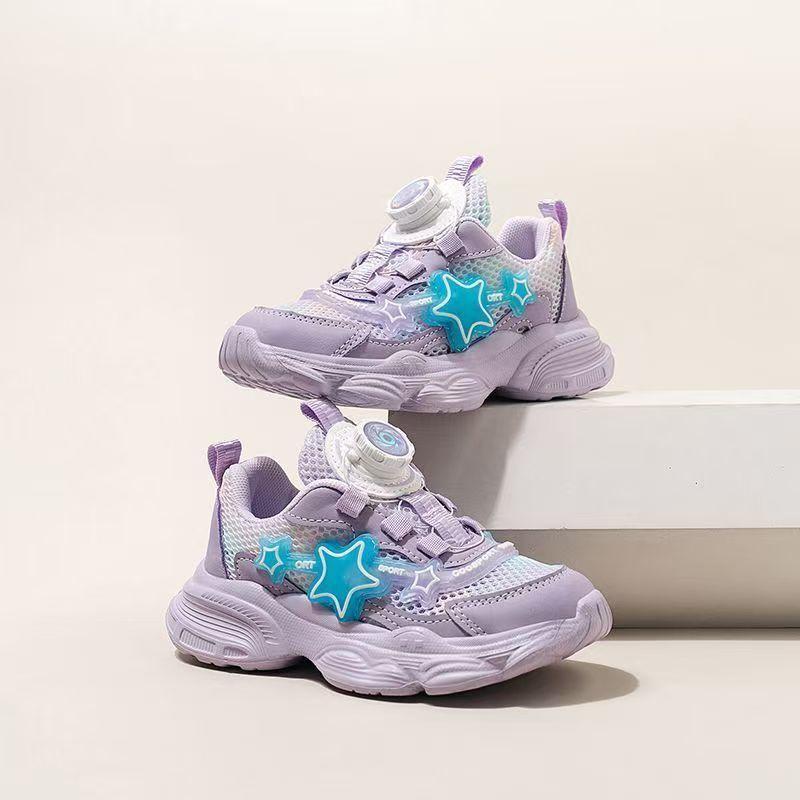 Mädchenschuhe 2024 Herbst neue Mädchen Kinder Papa Mesh leuchtende Schuhe ältere Kinder rotierende Sportschuhe