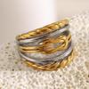 MamacitaSlay Unique Cool 316L Stainless Steel Two Tone Multi Layer Line Wide Ring Party Waterproof Jewelry Women's Charm Ring