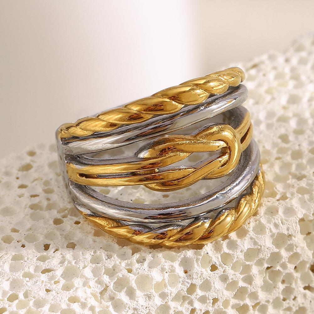 MamacitaSlay Unique Cool 316L Stainless Steel Two Tone Multi Layer Line Wide Ring Party Waterproof Jewelry Women's Charm Ring