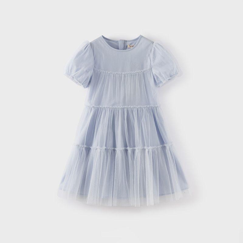 David Bella Girls  Dress Children s Blue Gauze Skirt New High-End Girls  Dress Summer Princess Dress Children s Clothing Ice Blue [Ready in Stock] 110
