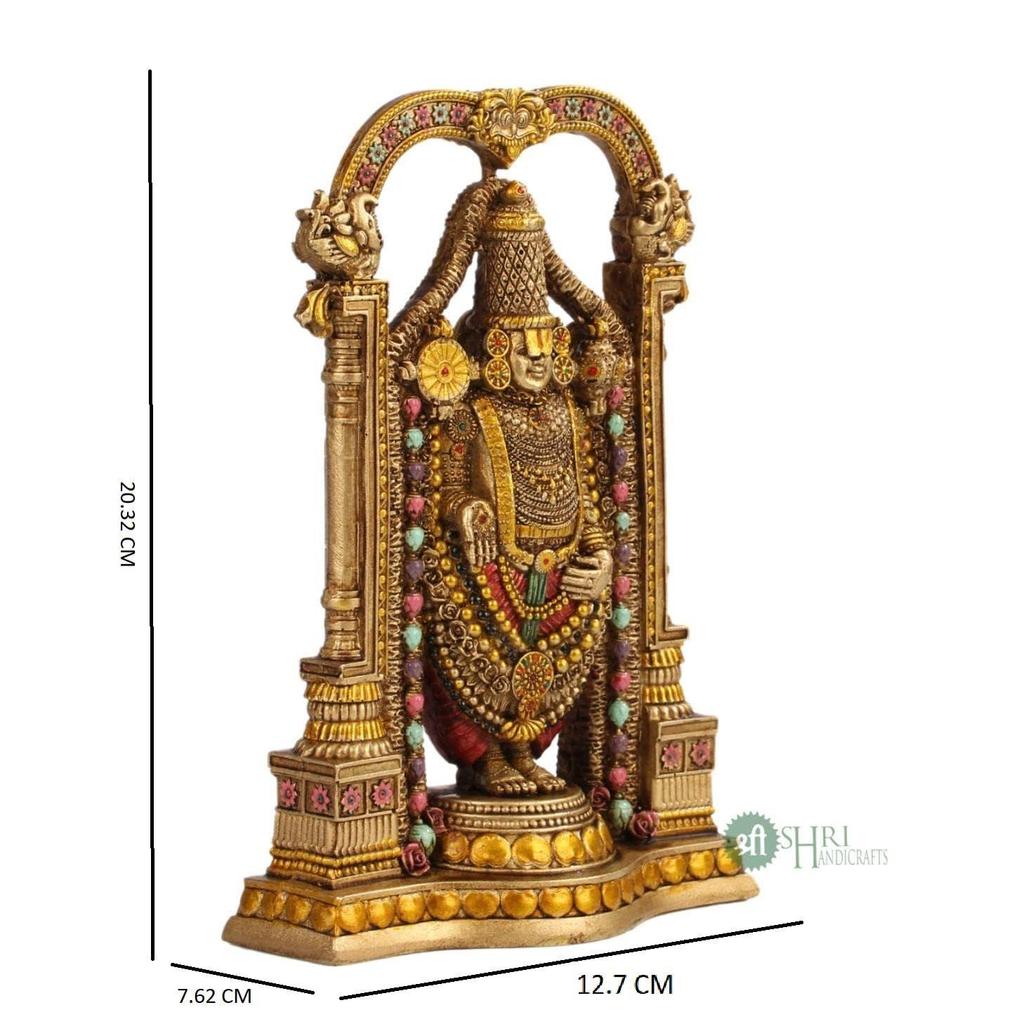 Tirupati Balaji Idolek z drobnym metalicznym wykończeniem Dekoracyjna ręcznie wykonana Murti Tirupati Balaji do domu, biura i jako prezent Rzeźba, Złota, Opakowanie 1 szt.