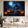 1 piece of 2D flat background fabric Halloween pumpkin lanterns and mysterious haunted house background banner.PMJ