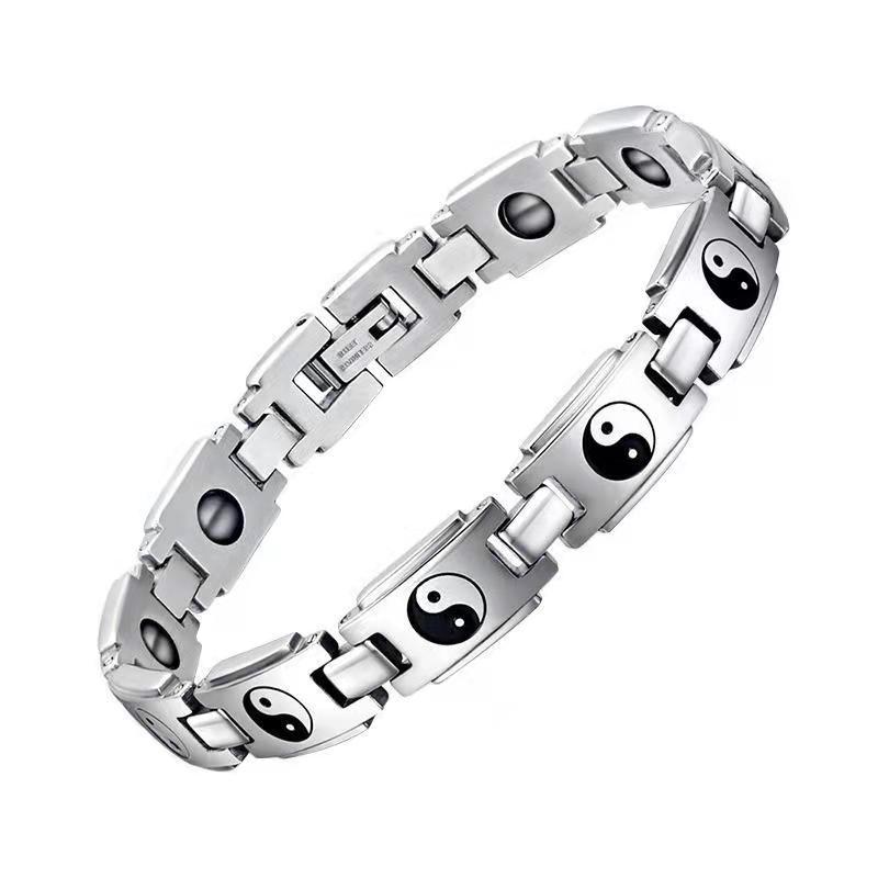 Tai Chi Bagua Men's Titanium Steel Hand Chain Trendy Silver Versatile Simple Germanium Stone Head Jewelry