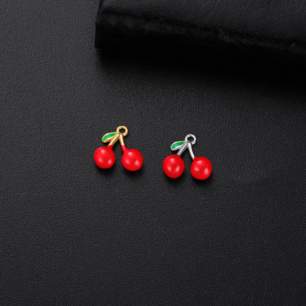 Teamer 5pcs/Lot Enamel Cherry Charms Pendant Stainless Steel For Necklace Bracelet Making Fashion Accessory Romantic Jewelry